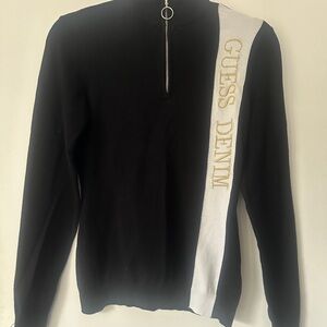 Guess Black and White Zip-Up Sweater Y2K